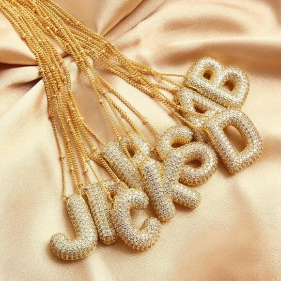 Golden Dainty Bubble Letter 26 A-Z Letter Necklace - Picture 2 of 4